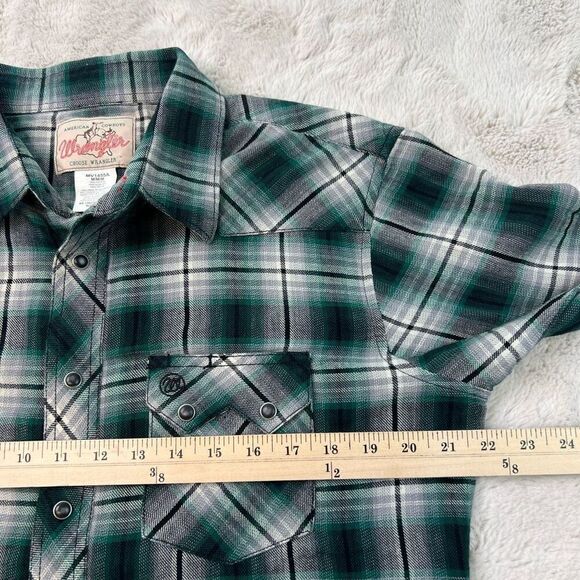 Vintage Wrangler Shirt Mens Medium Plaid Flannel Pearl Snap Western 90s Cotton - Picture 7 of 10